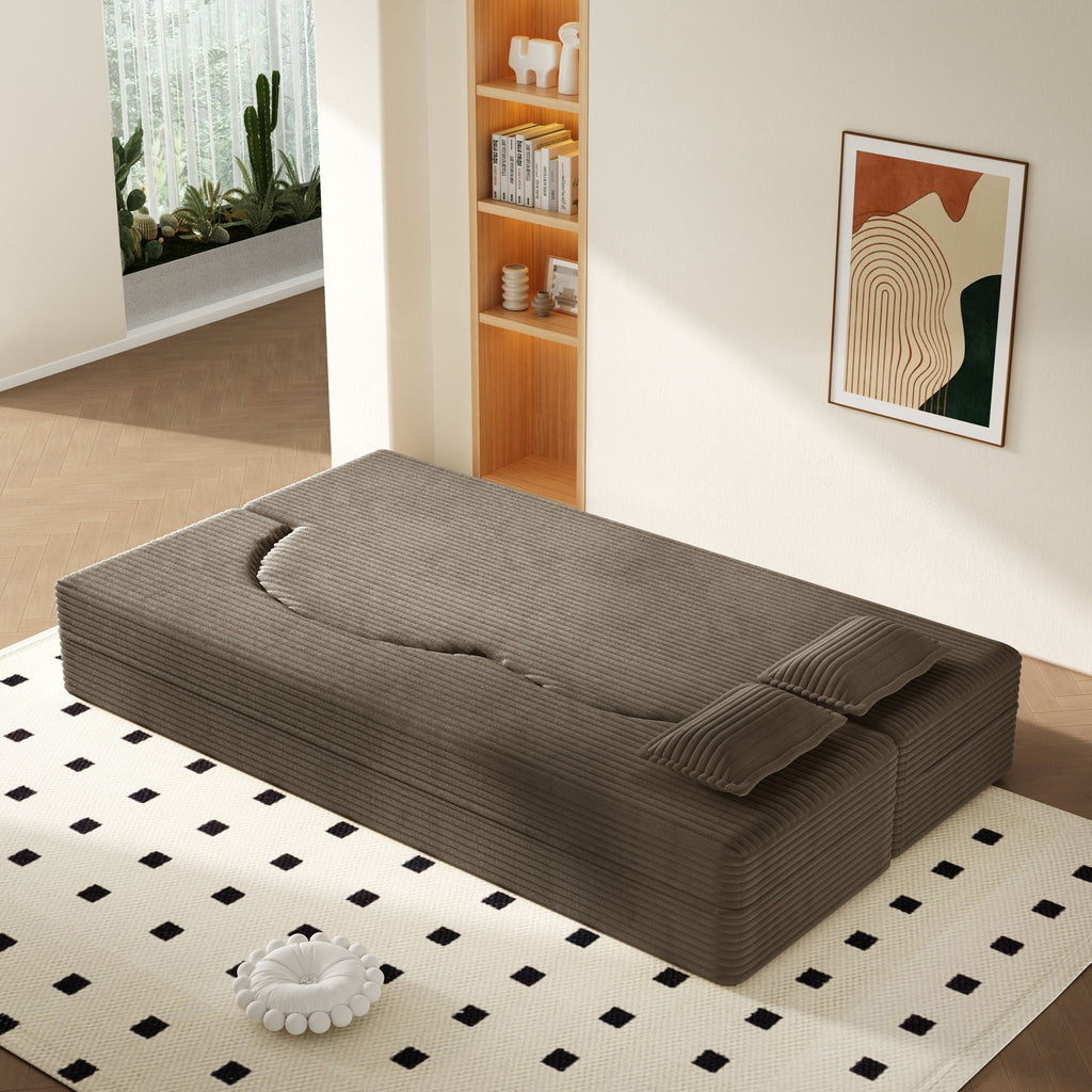 Modern Floor Sofa With 2 Pillows, Convertible Twin Size Folding Mattress - Multi-Color