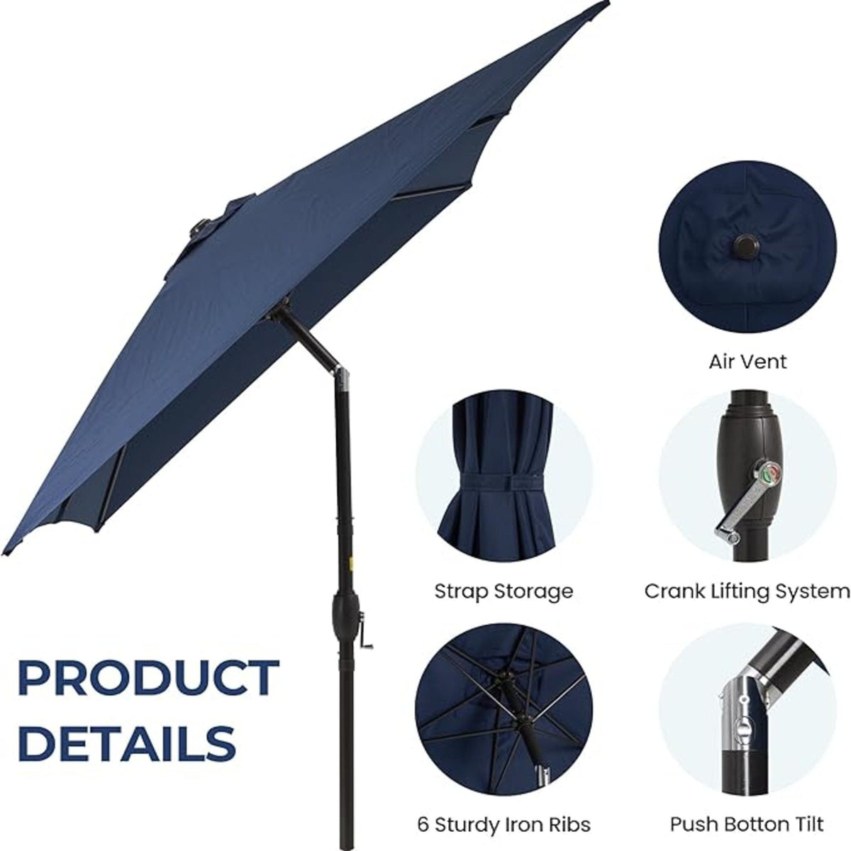 Rectangular Patio Umbrella with Crank Tilt - UV-Resistant Canopy