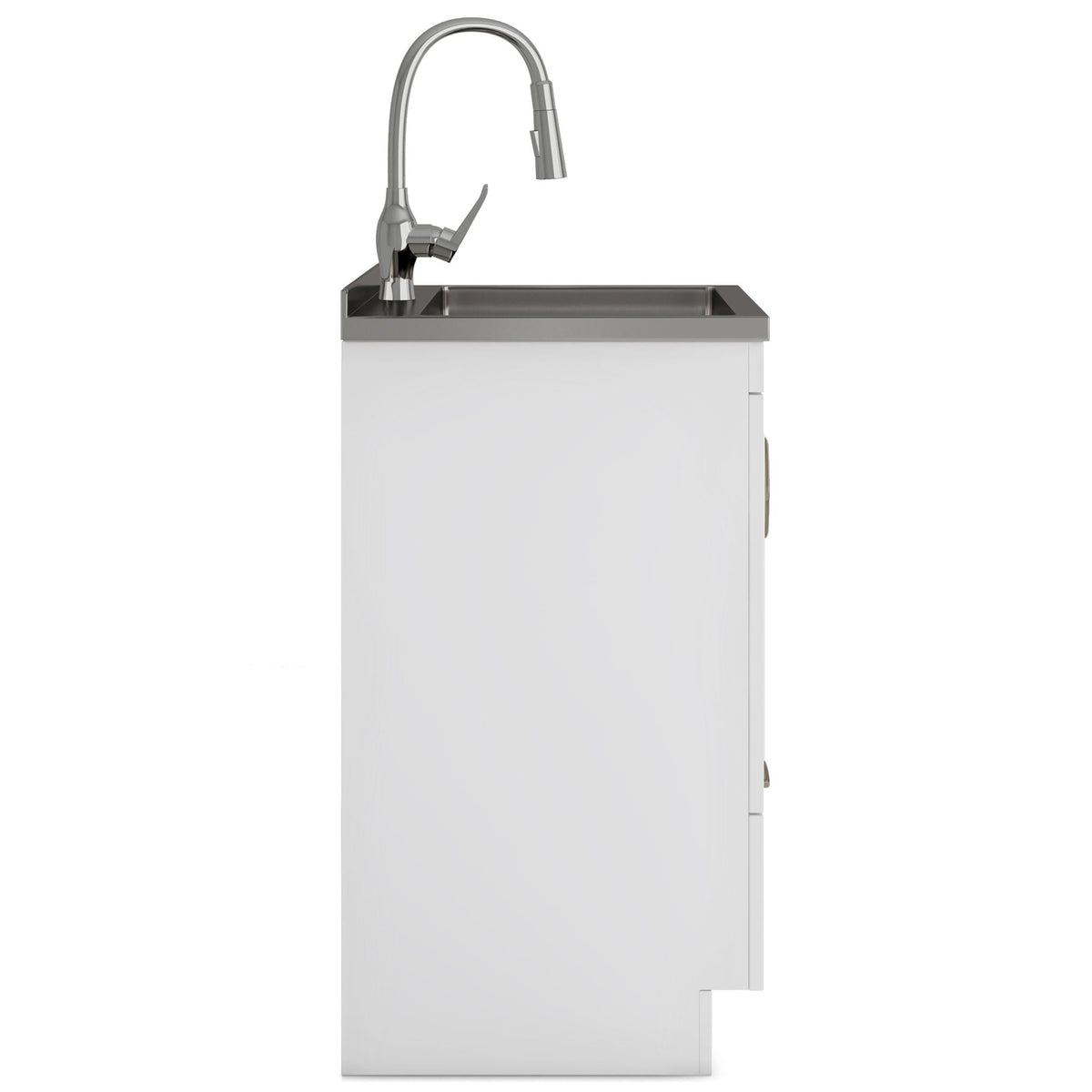 Deluxe Laundry Cabinet with Pull-Out Faucet and Stainless Steel Sink - White