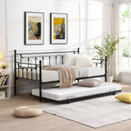 Twin Daybed with Trundle - Space-Saving Metal Frame - Black