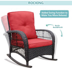 Outdoor Wicker Rocker Patio Bistro Set with Glass Top Table - Red