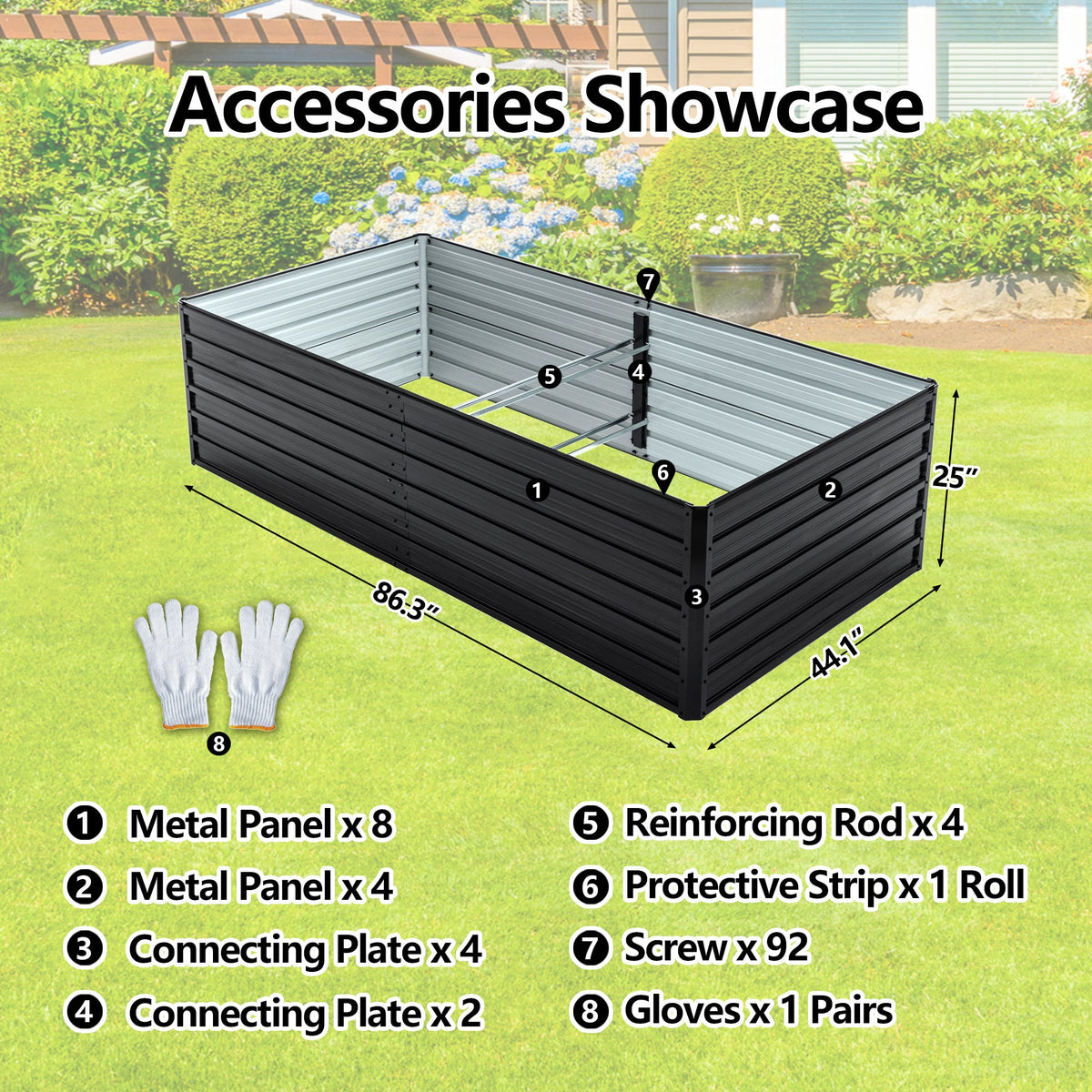 Metal Raised Garden Bed Kit with Galvanized Steel Construction - Black