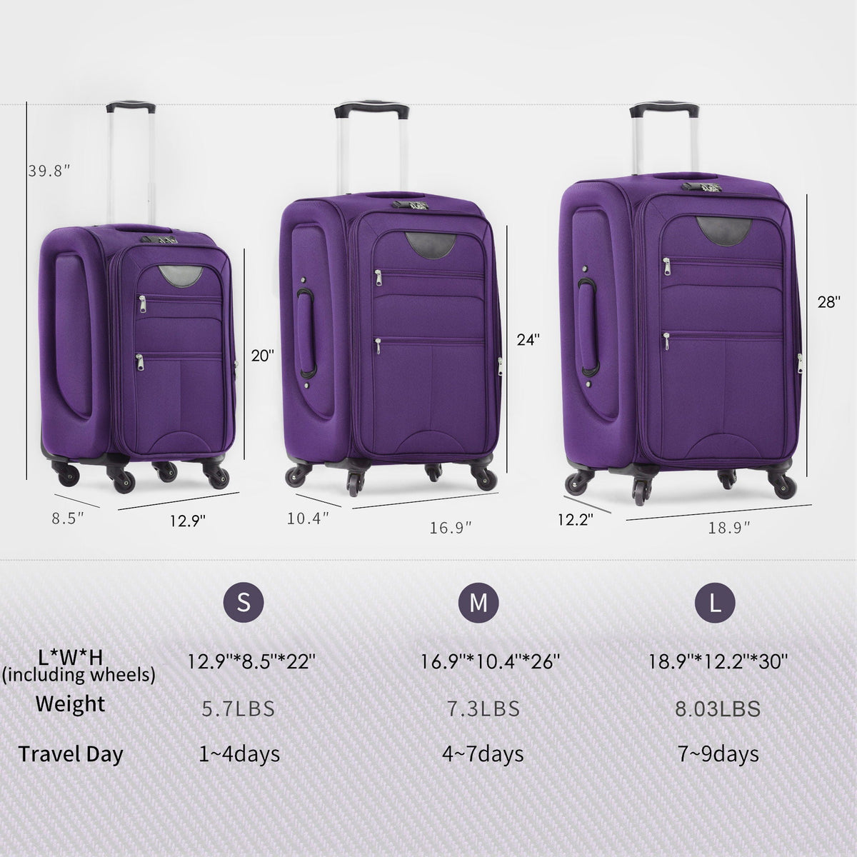 Expandable Softside Luggage 3 Piece Set with Spinner Wheels - Multiple Colors
