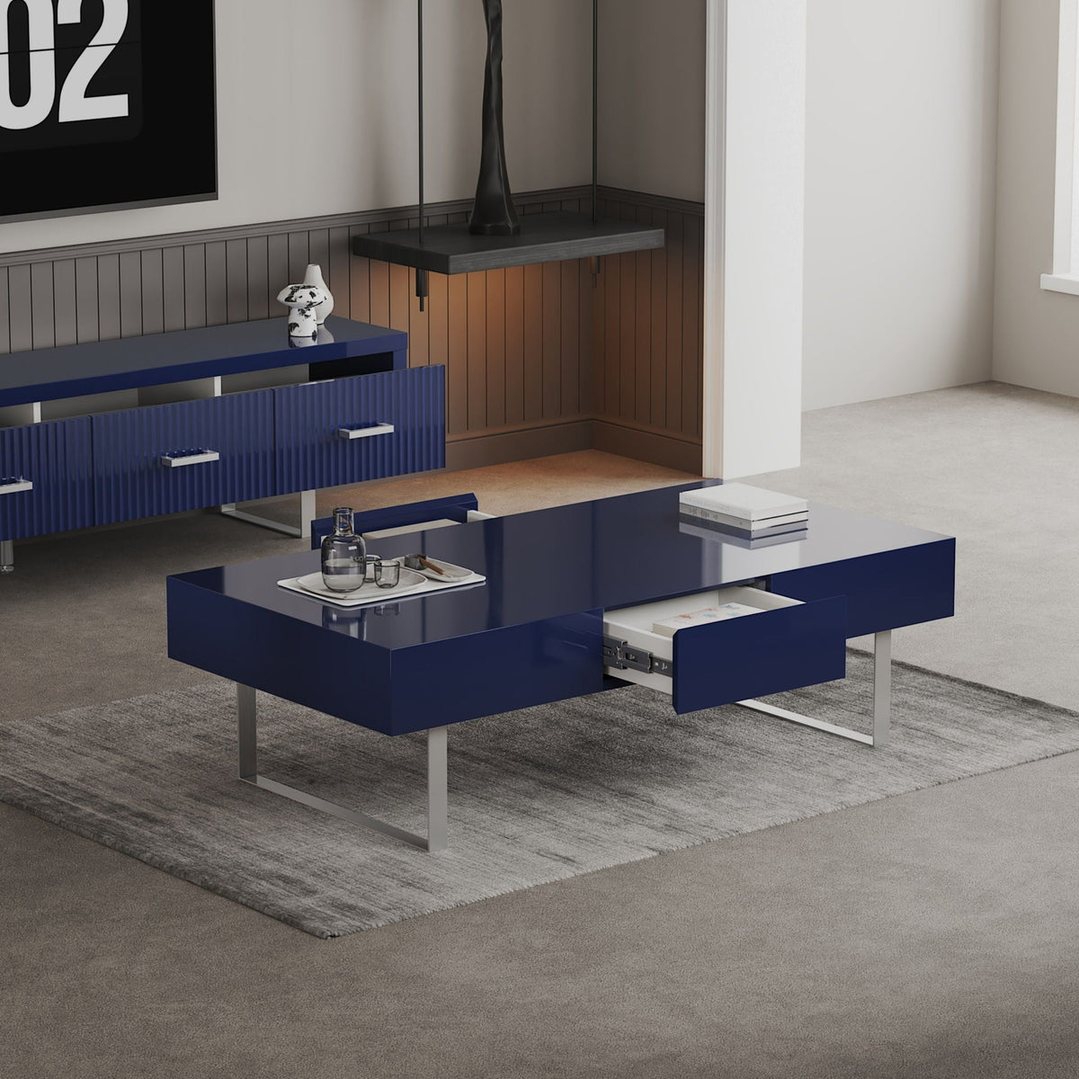 Rectangular Coffee Table with Hidden Storage - Blue or White