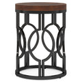 Round End Table Nightstand with Metal Frame - Brown / Black