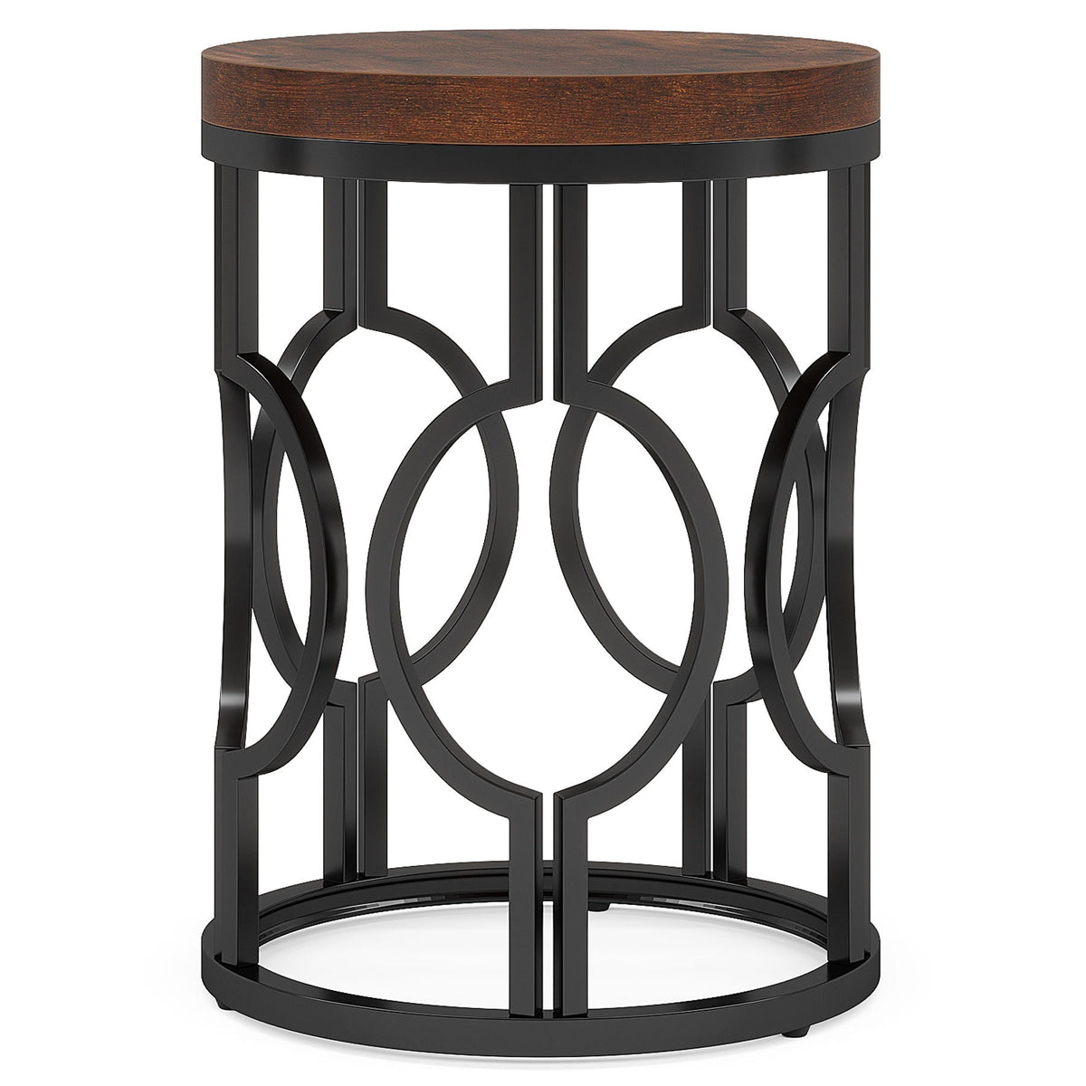 Round End Table Nightstand with Metal Frame - Brown / Black