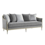 Champagne Gray Sofa with 5 Pillows and Modern Metal Legs