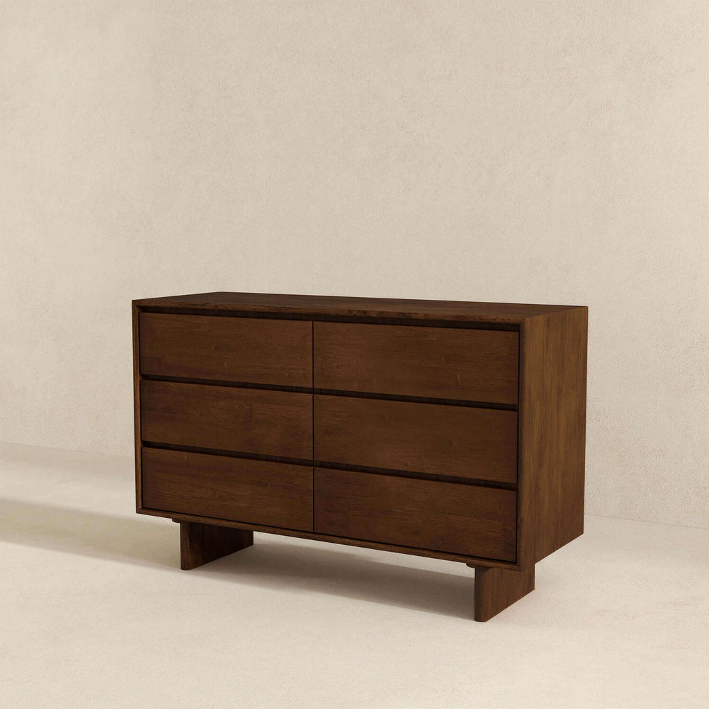 Brown Mid-Century Dresser with 6 Drawers - Solid Wood