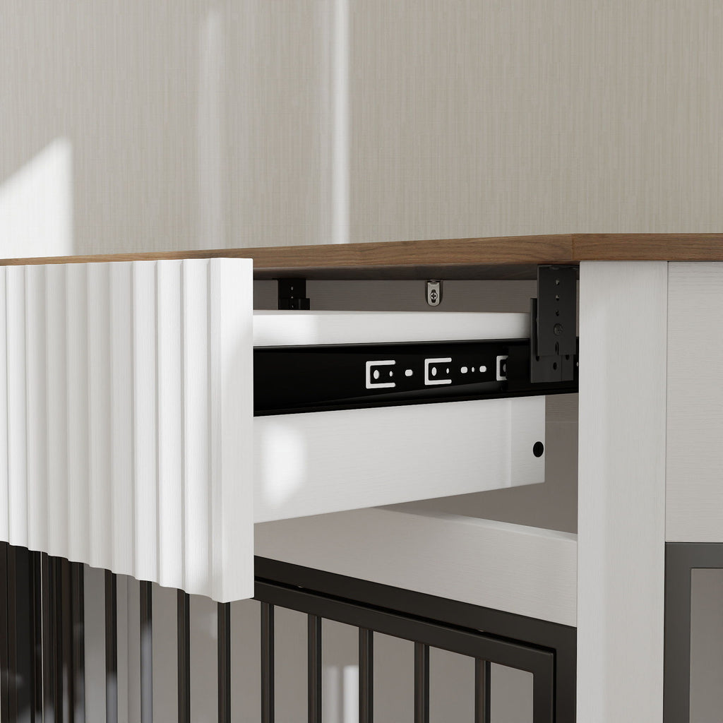 Corner Dog Crate with Fluted Drawer - White or Dark Brown