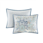 8 Piece Cotton Floral Reversible Comforter Set with Decorative Pillows - Blue