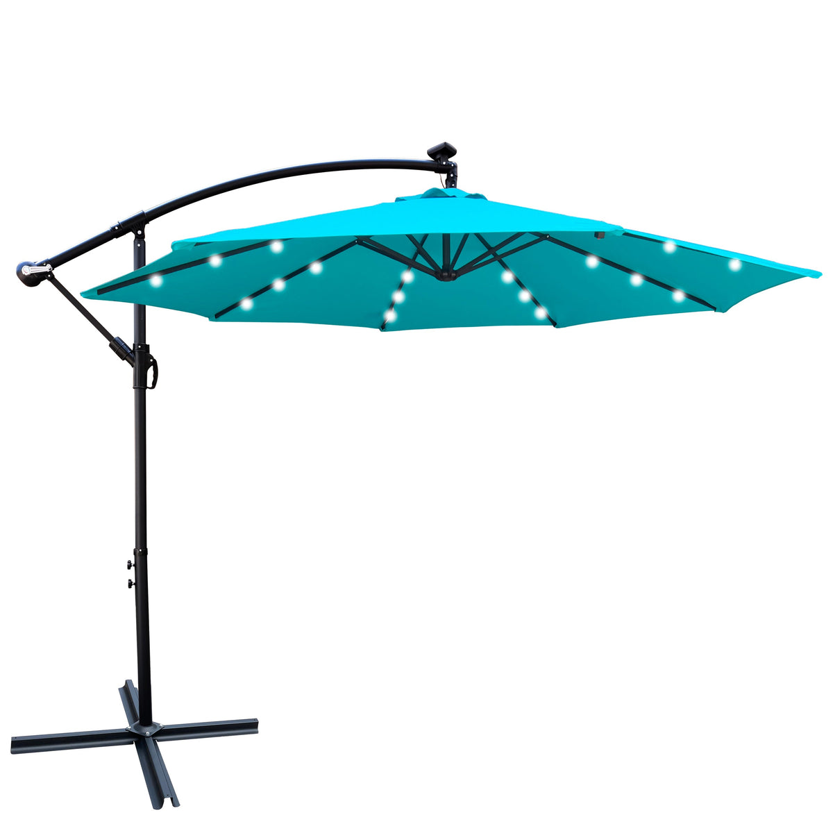 10 ft Outdoor Patio Umbrella with Solar LED Lighting - Turquoise