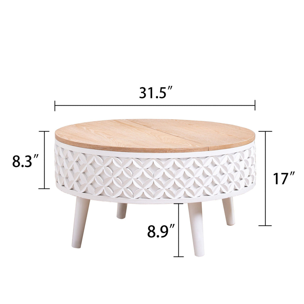 Round Coffee Table With Storage - White / Light Oak