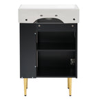 Bathroom Vanity with Single Ceramic Sink and Side Storage - Multiple Colors