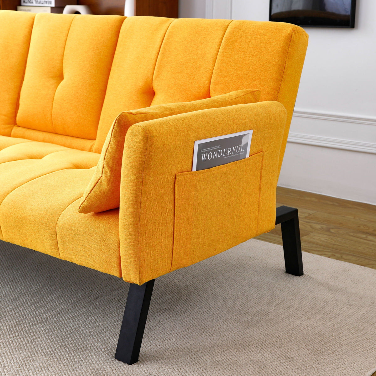 Foldable Sofa Bed with Cup Holder and Solid Wood Frame - Multiple Colors