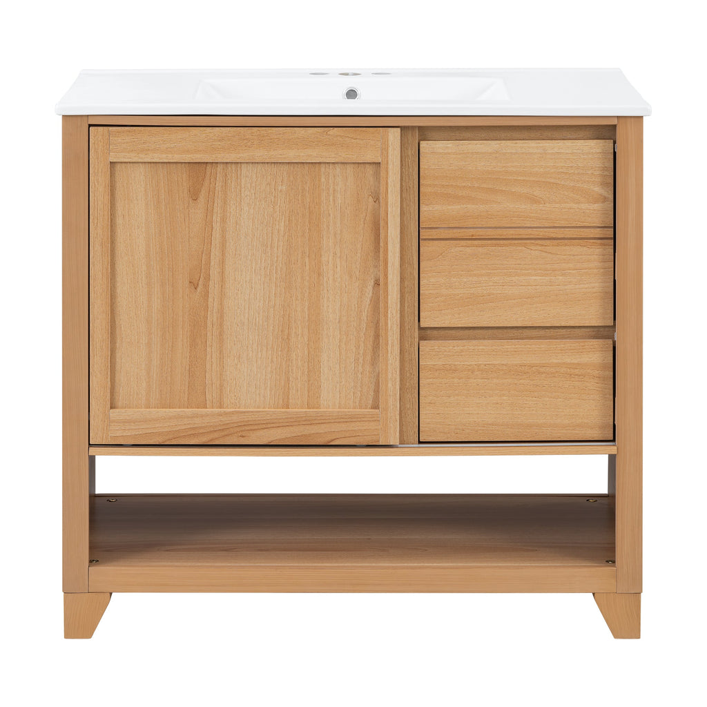 36" Bathroom Vanity with Ceramic Sink and Soft-Close Drawers - White