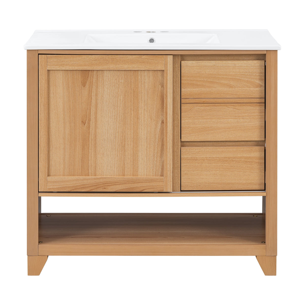 36" Bathroom Vanity with Ceramic Sink and Soft-Close Drawers - White