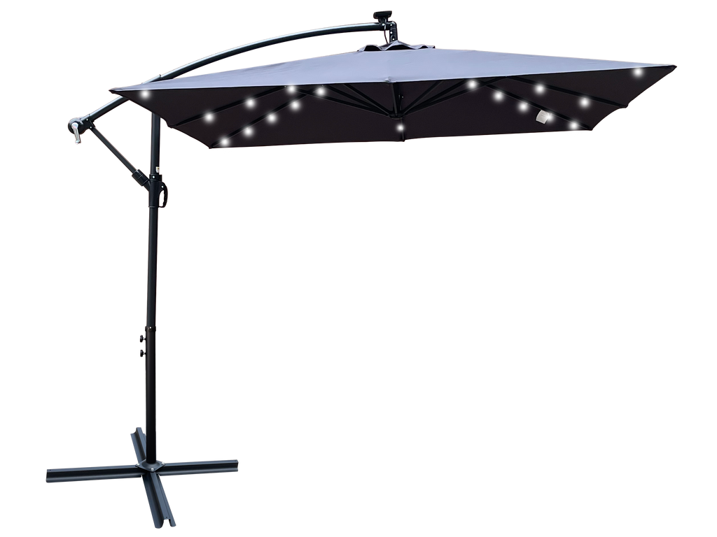 Square Solar-Powered LED Outdoor Patio Umbrella with Steel Pole - Black