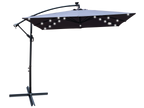 Square Solar-Powered LED Outdoor Patio Umbrella with Steel Pole - Black