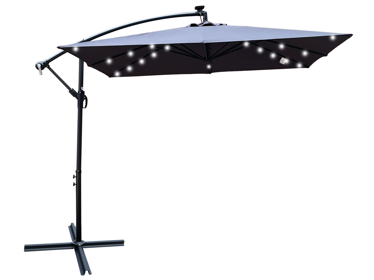 Square Solar-Powered LED Outdoor Patio Umbrella with Steel Pole - Black