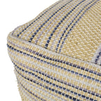 Handcrafted Fabric Pouf with Durable Hemp and Wool - Natural / Blue