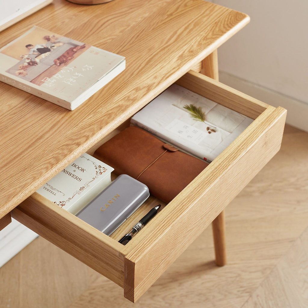 Oak Computer Desk with Drawer - Natural Wood Finish