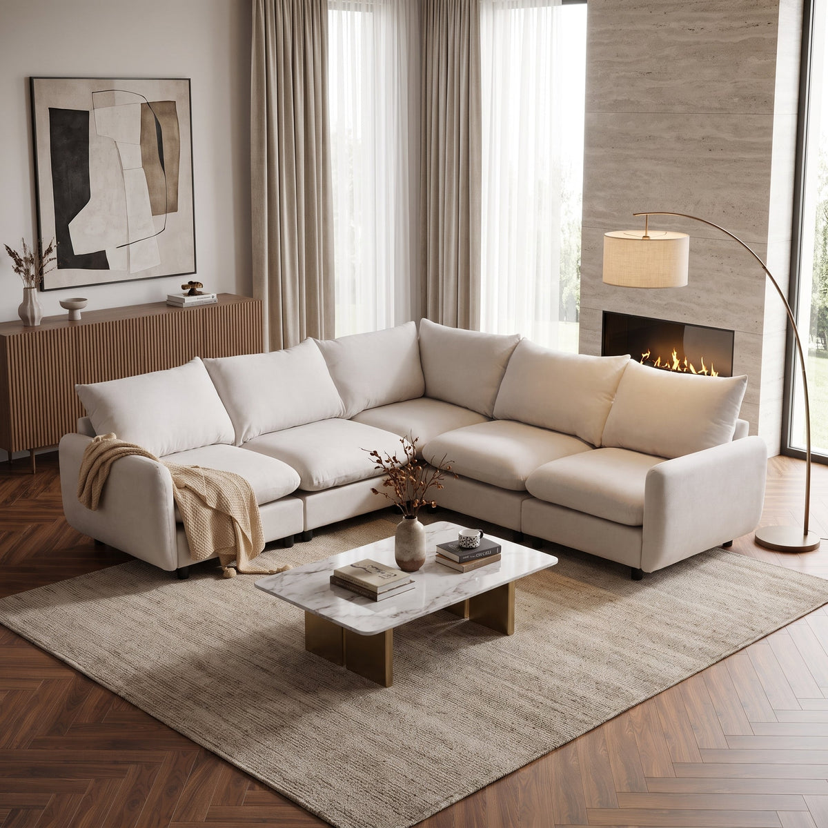 Oversize 5-Piece L Shaped Modular Sectional Sofa with Modular Flexibility - White