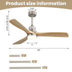 Indoor Ceiling Fan with Dimmable LED Light and 6-Speed Remote - Light Brown or White