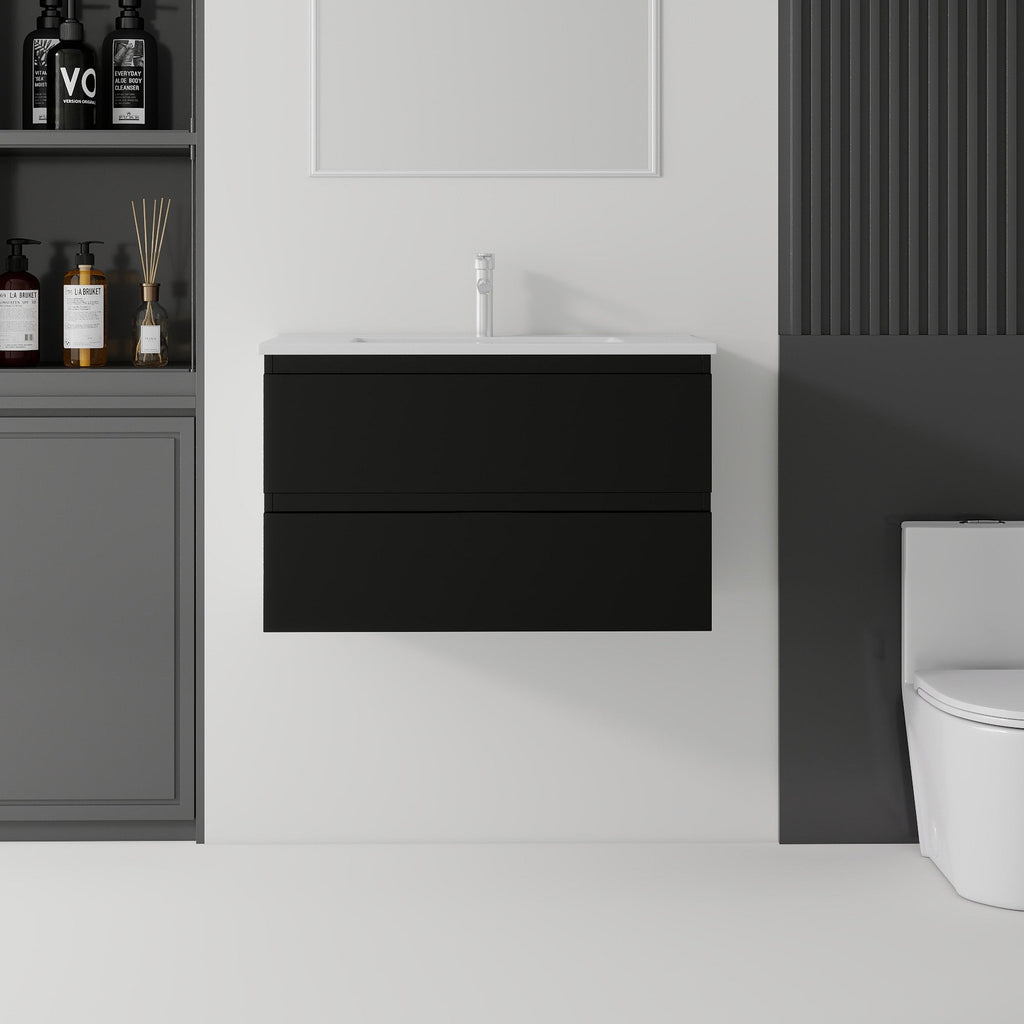 30 Inch Floating Bathroom Vanity with Soft-Close Drawer and Ceramic Sink - Multiple Colors