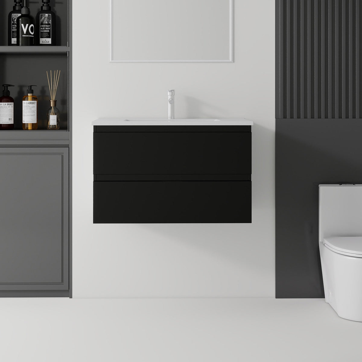 30 Inch Floating Bathroom Vanity with Soft-Close Drawer and Ceramic Sink - Multiple Colors