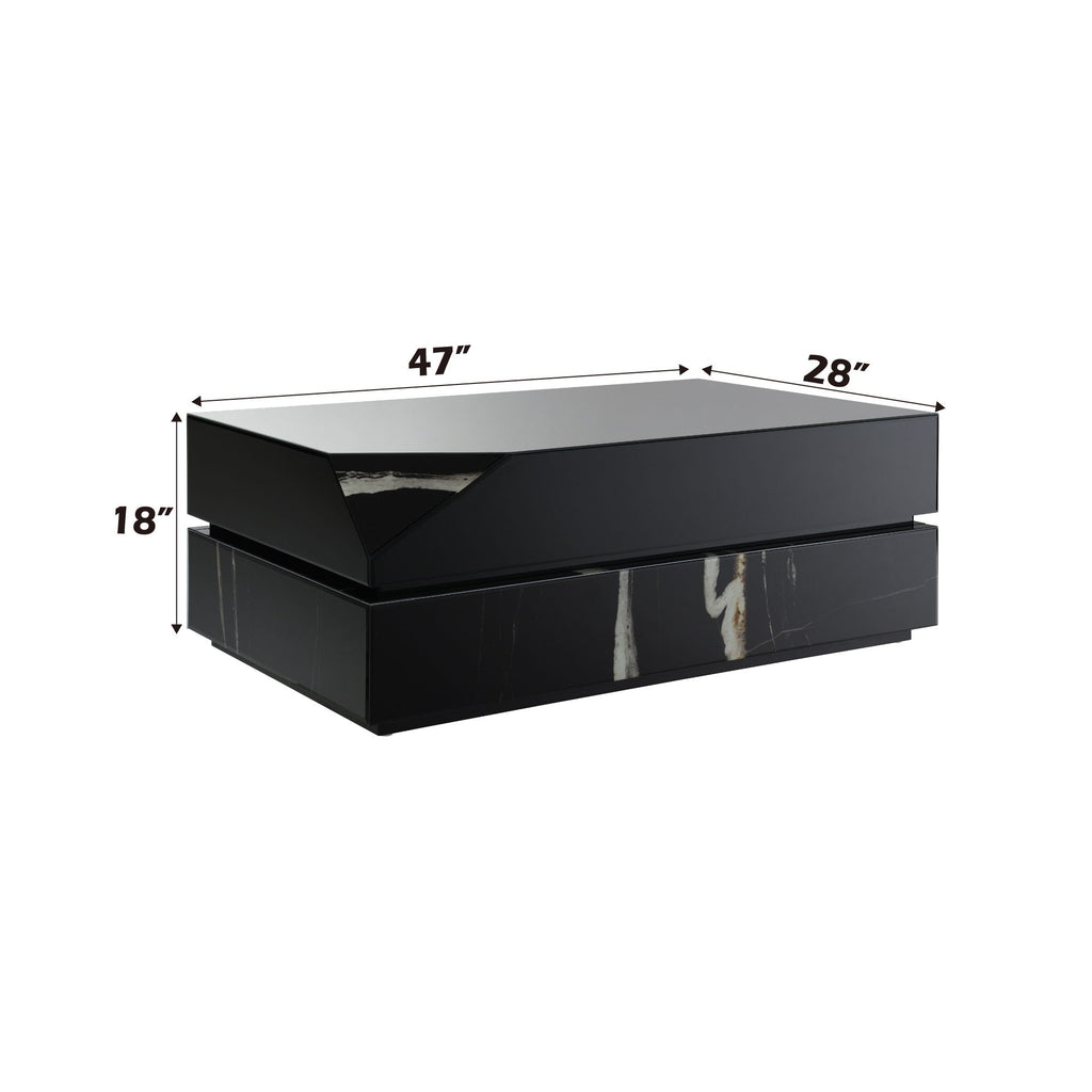 Mirrored Coffee Table with Tempered Glass Top - Black