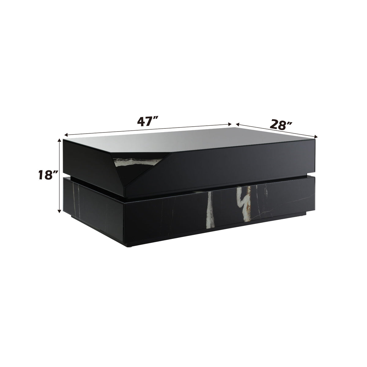 Mirrored Coffee Table with Tempered Glass Top - Black