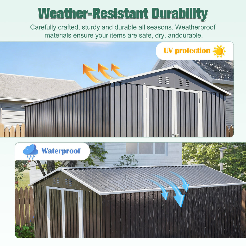 Lockable Metal Shed 8x12 FT with Aluminum Frame - Gray