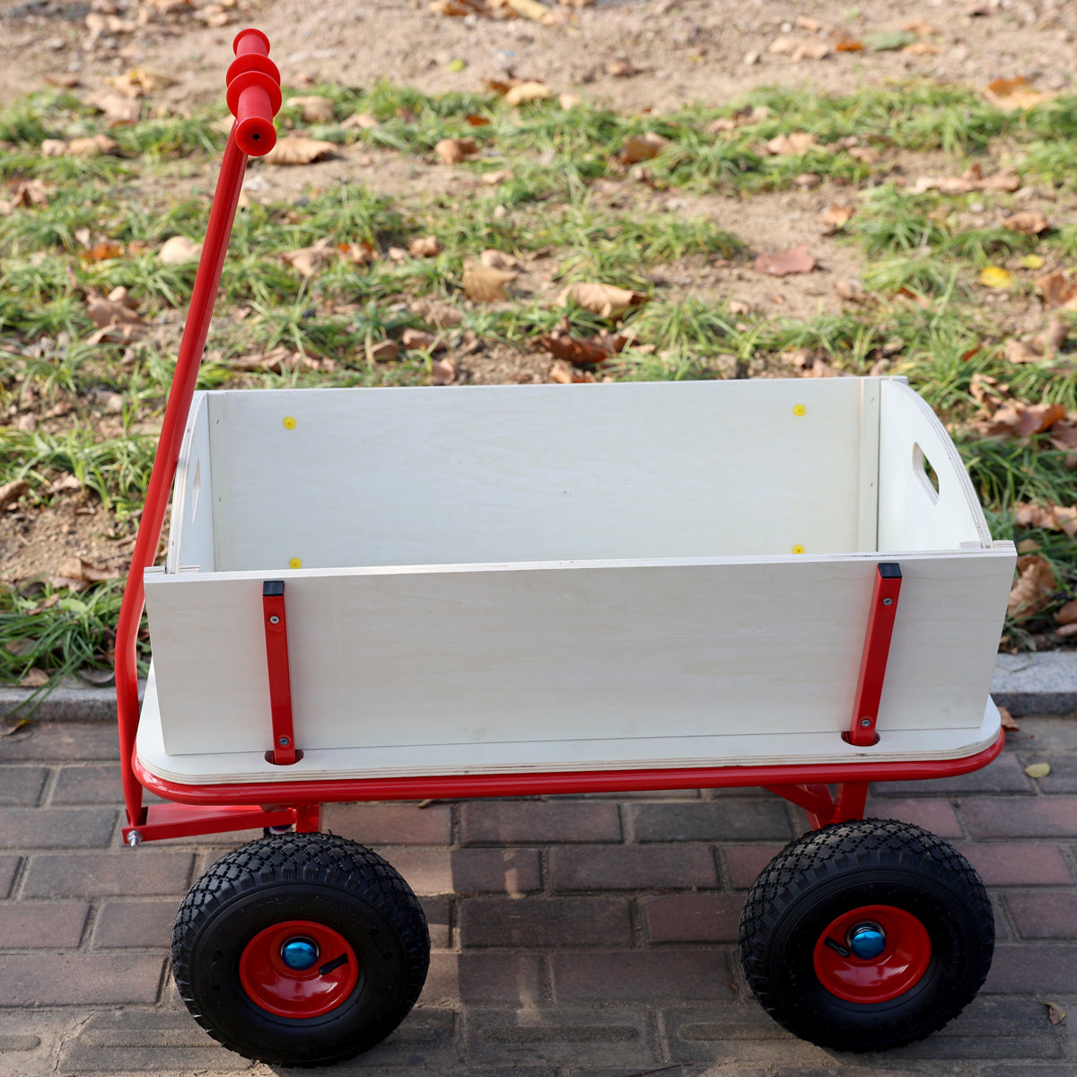 Wooden Carriage Outdoor Stroller with Four-Wheel Design - Natural Wood