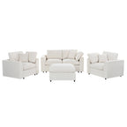 Chenille 4-Piece Sofa Set with Accent Chairs and Movable Ottoman - Grey