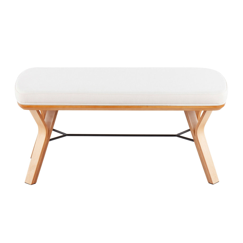 Mid Century Upholstered Bench with Cushioned Seat - Gray, Beige, Dark Gray