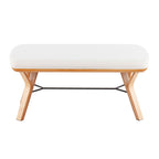 Mid Century Upholstered Bench with Cushioned Seat - Gray, Beige, Dark Gray