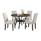 Espresso Wood 5-Piece Dining Set with Nailhead Chairs - Tan