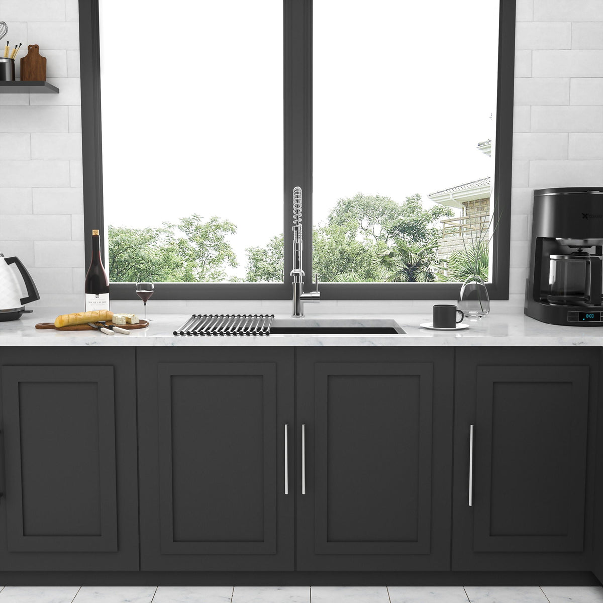 Black Undermount Kitchen Sink with Soundproof Pads - Stainless Steel
