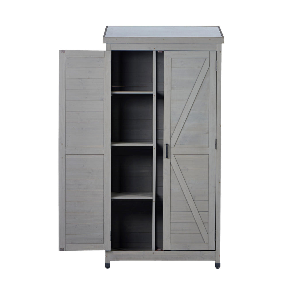 Outdoor Storage Shed with Vertical Tool Cabinet - Solid Wood, Dark Gray or Light Brown