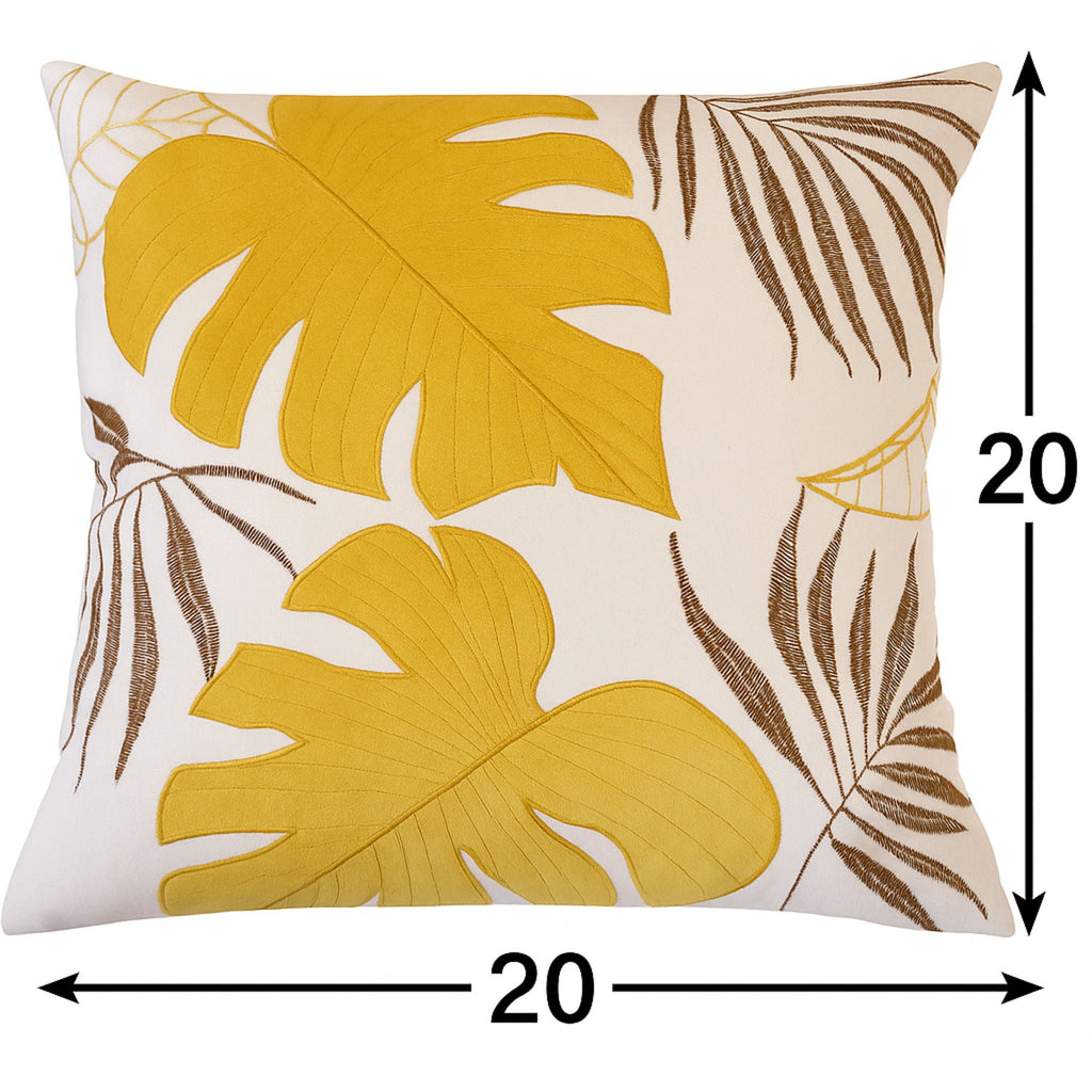 Autumn Vibes Leaf Accent Pillow with Soft Texture - Green, Dark Gray, Light Blue, Yellow, Orange