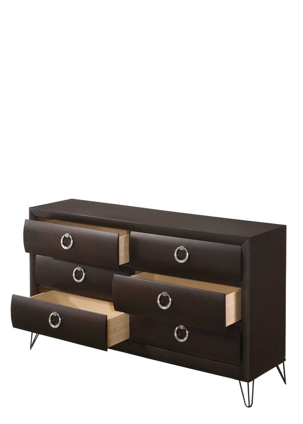 Brown Dresser with Stainless Steel Hardware and V Legs