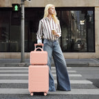 ABS 2-Piece Luggage Set with Spinner Wheels and Combination Lock - Pink