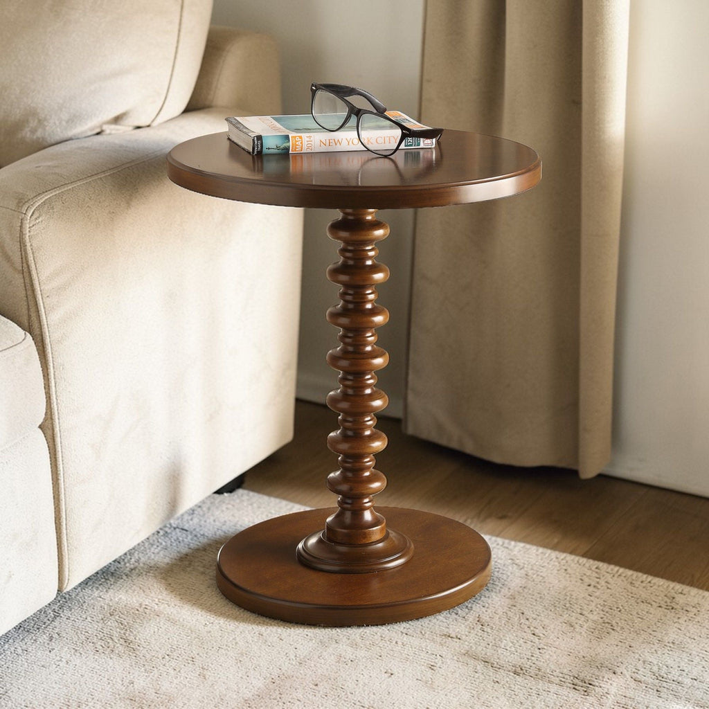 Round Accent Table with Pedestal Base - White or Dark Brown