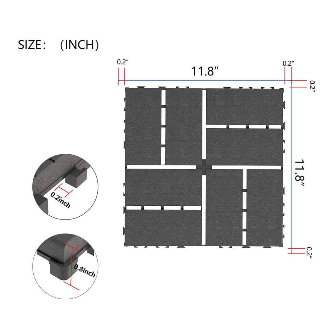 Plastic Interlocking Deck Tiles with Waterproof Drainage - Dark Gray or Brown