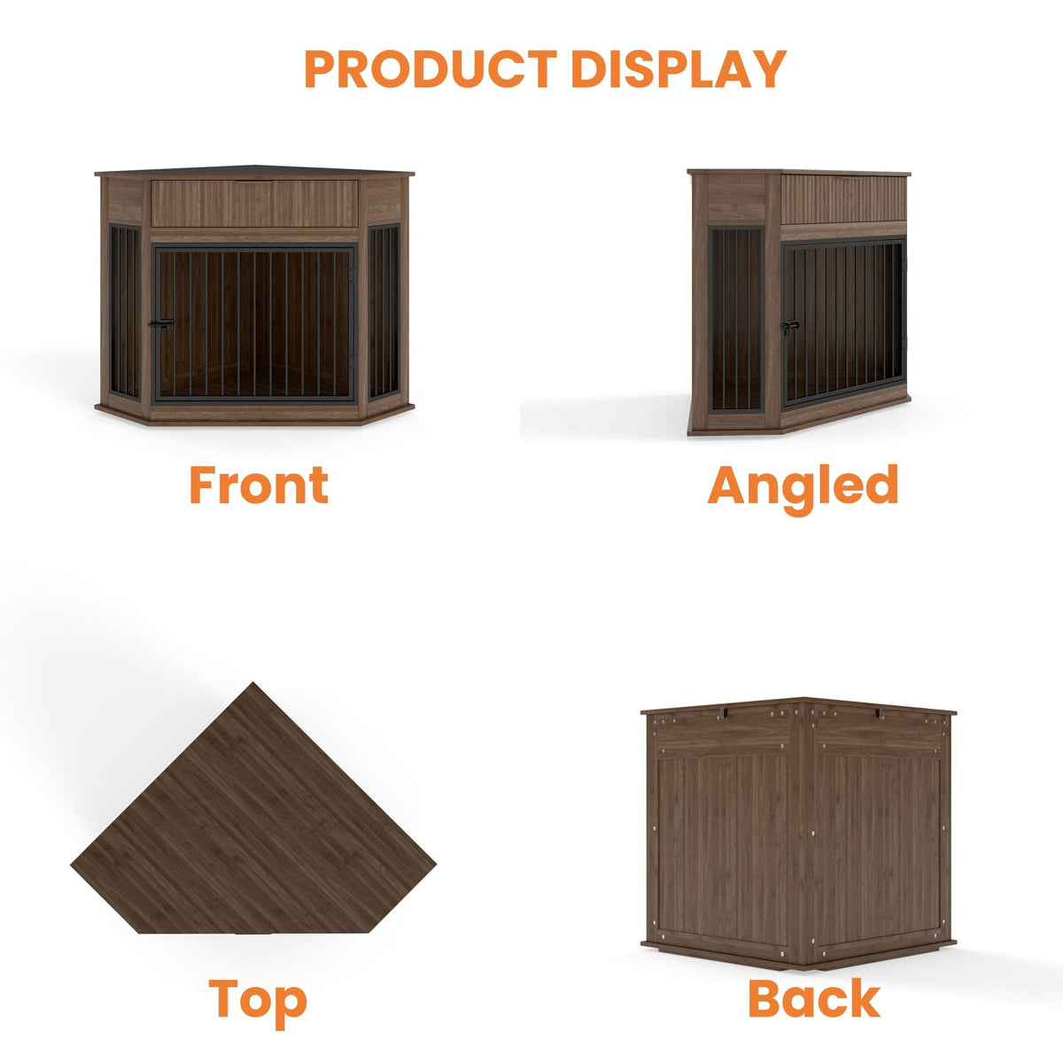 Corner Dog Crate with Fluted Drawer - White or Dark Brown