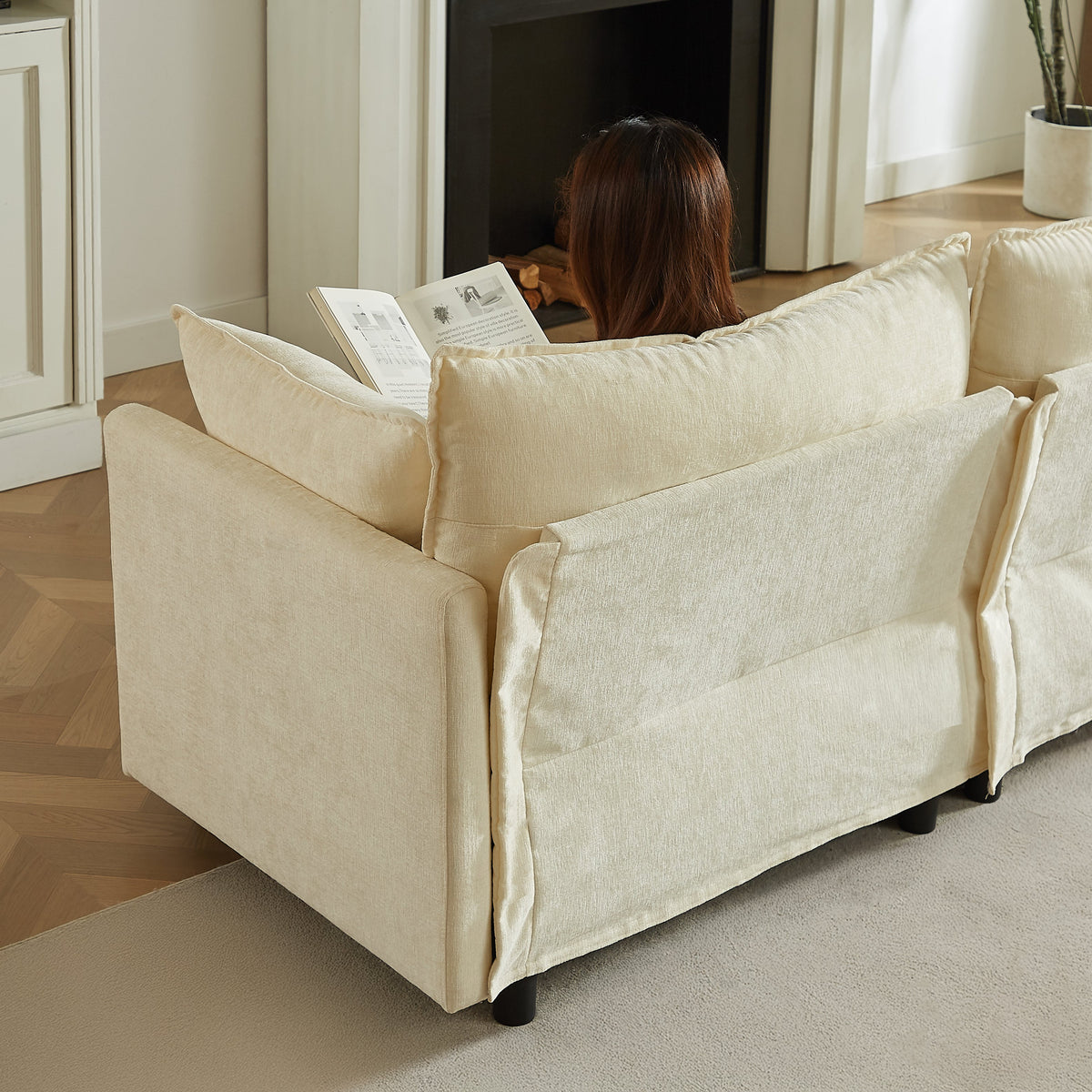 Modular Sectional Sofa, 110 Inch L-Shaped Couch with Movable Ottoman - Chenille