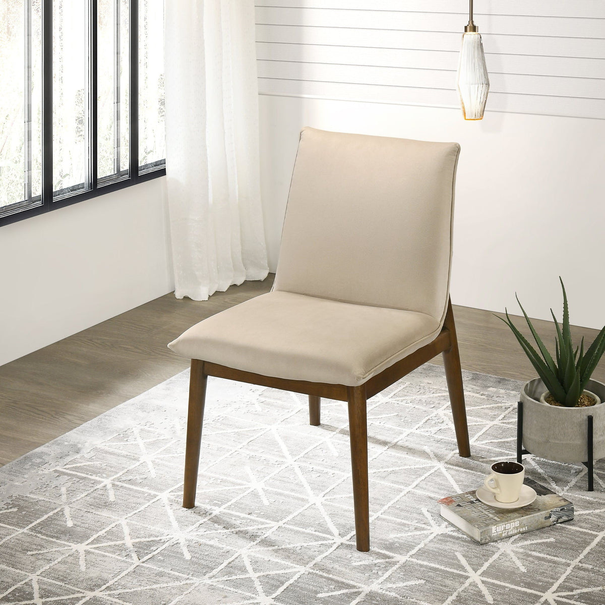 Monza Contemporary Dining Chair Set with Solid Wood Frame - Beige or Dark Green