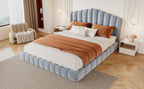Velvet Upholstered Queen Bed with Shell-Shaped Headboard