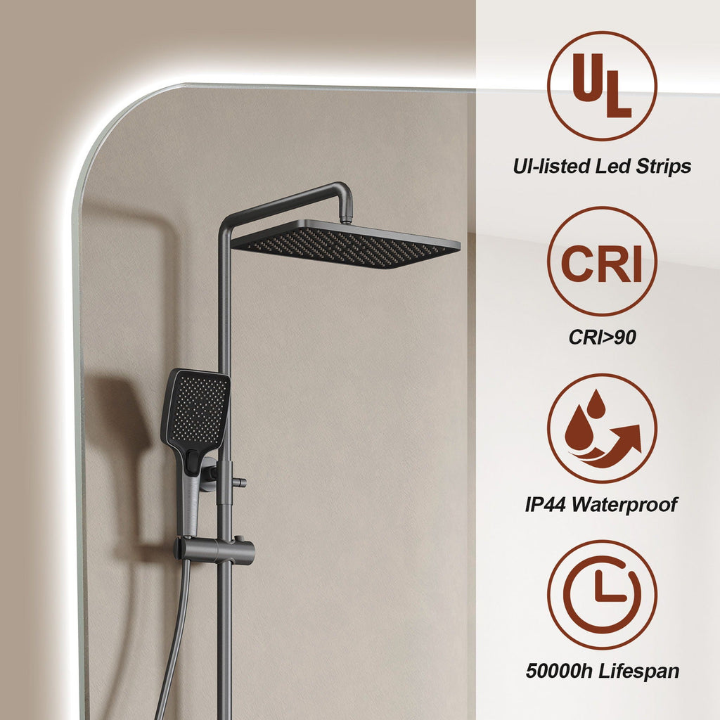 Wall Mounted LED Lighting Mirror with 3-Color Dimmable Light - Silver