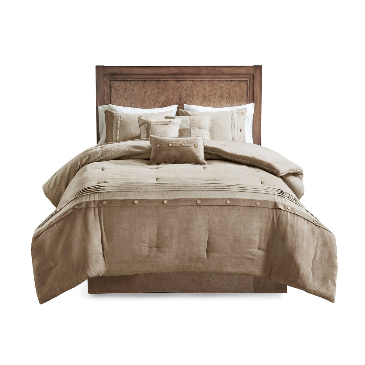 Tan Faux Suede Comforter Set with Lodge Style - California King
